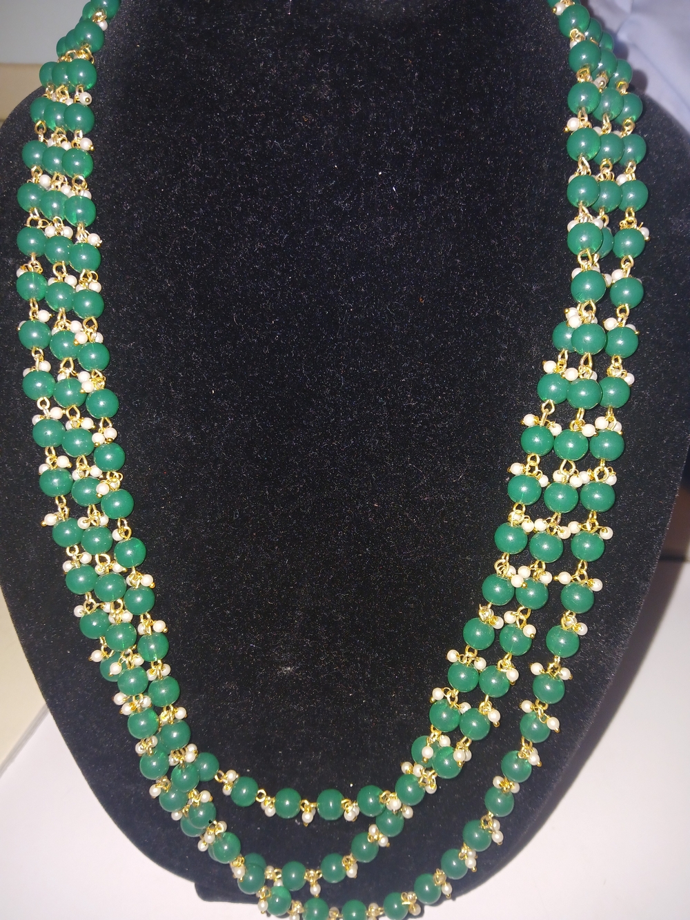 Elegant Green Bead Layered Necklace - Gold Accents